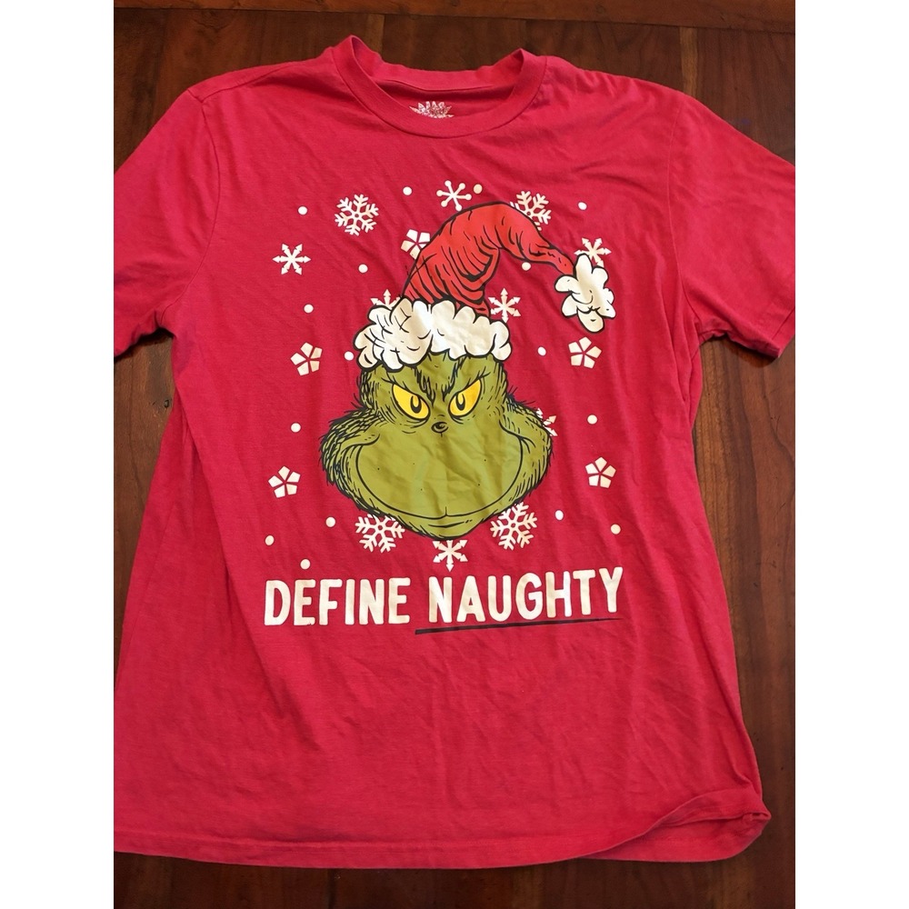 Grinch Christmas Holiday T-shirt Define‎ Naughty Color Red Size Xl